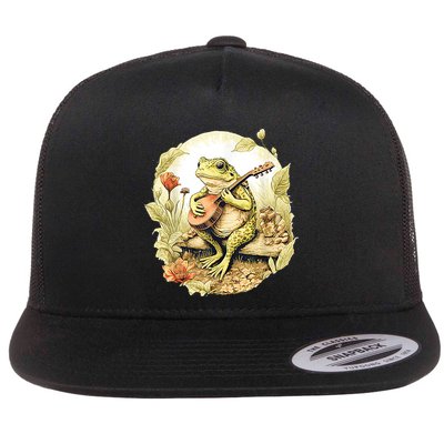 Frog Playing Banjo On Log Flatbill Hat
