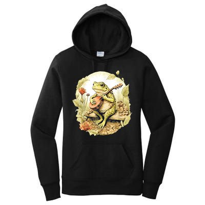 Frog Playing Banjo On Log Women's Pullover Hoodie