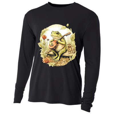 Frog Playing Banjo On Log Cooling Performance Long Sleeve Crew