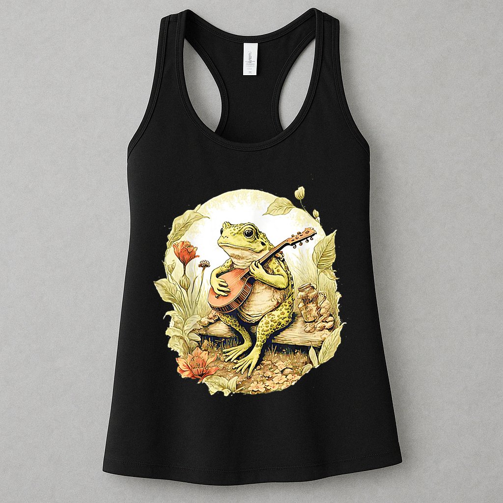 Frog Playing Banjo On Log Womens Tank Top