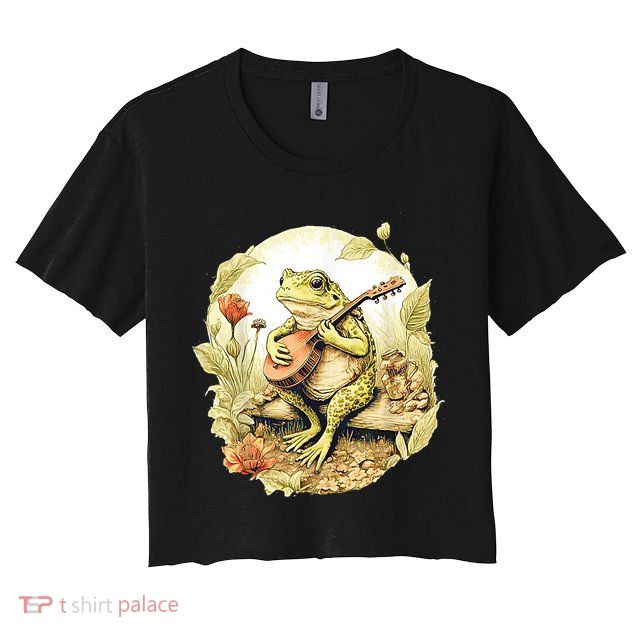 Frog Playing Banjo On Log Crop Top