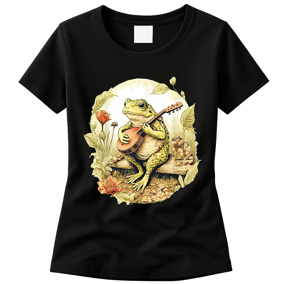 Frog Playing Banjo On Log Womens T-Shirt