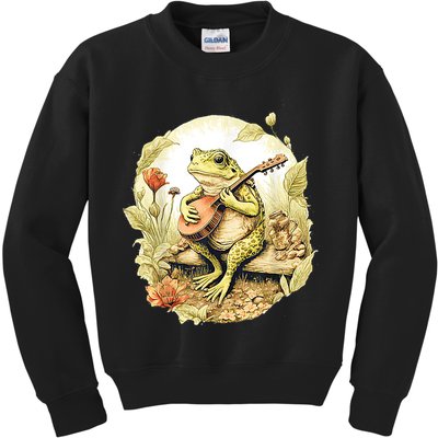 Frog Playing Banjo On Log Kids Sweatshirt