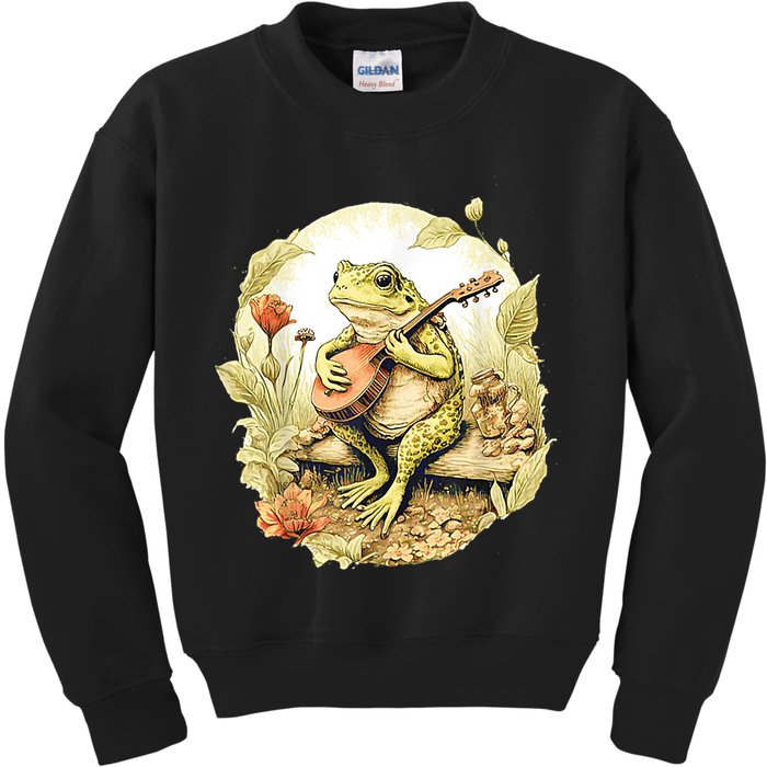 Frog Playing Banjo On Log Kids Sweatshirt