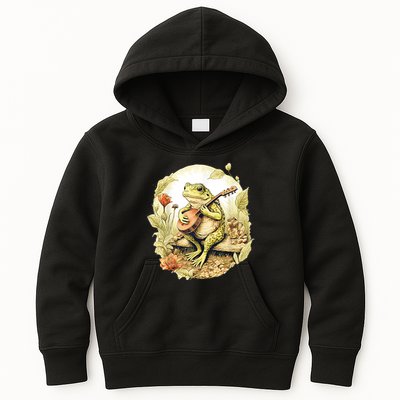 Frog Playing Banjo On Log Kids Hoodie