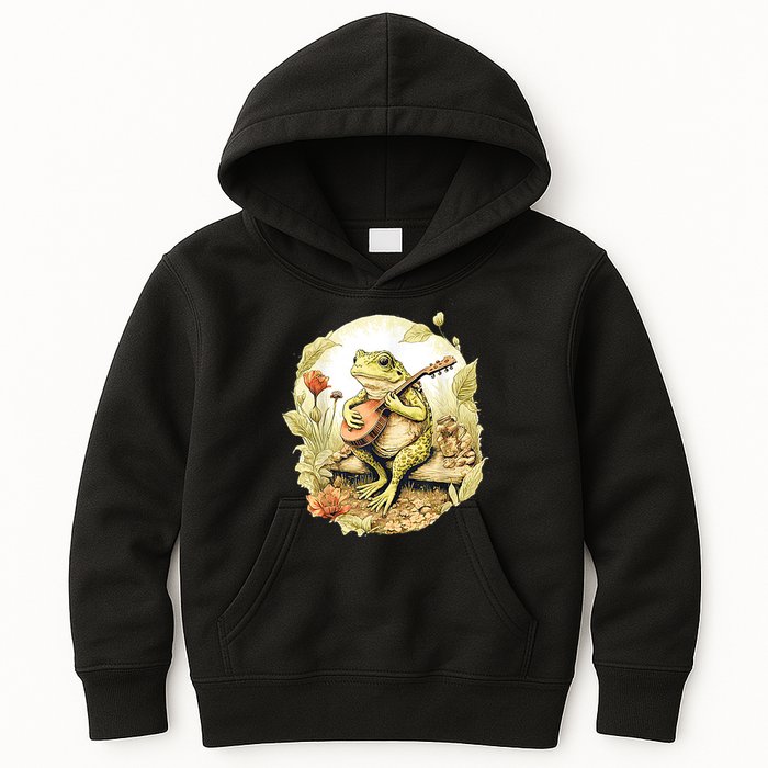 Frog Playing Banjo On Log Kids Hoodie