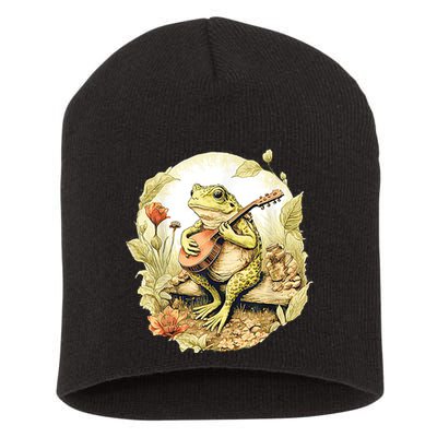 Frog Playing Banjo On Log Short Acrylic Beanie