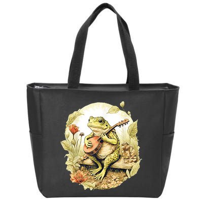 Frog Playing Banjo On Log Zip Tote Bag