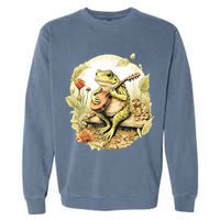 Frog Playing Banjo On Log Garment-Dyed Sweatshirt