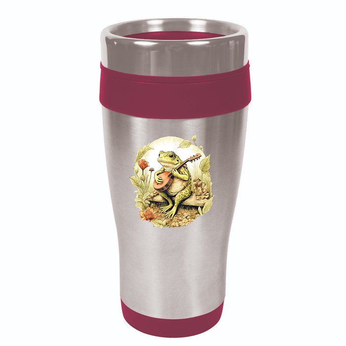 Frog Playing Banjo On Log 16oz Travel Tumbler