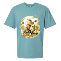Frog Playing Banjo On Log Sueded Cloud Jersey T-Shirt