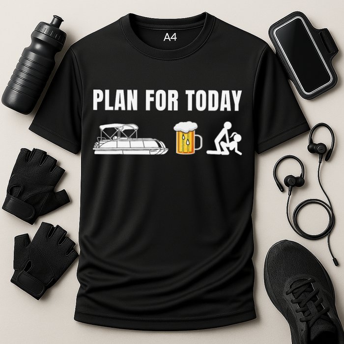 Funny Pontoon Boat Plan for Today Beer Boating  Cooling Performance Crew T-Shirt