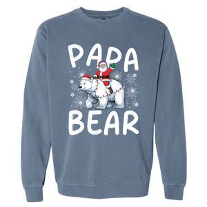 Funny Papa Bear Christmas Lights Santa Hat Snowflakes Xmas Great Gift Garment-Dyed Sweatshirt