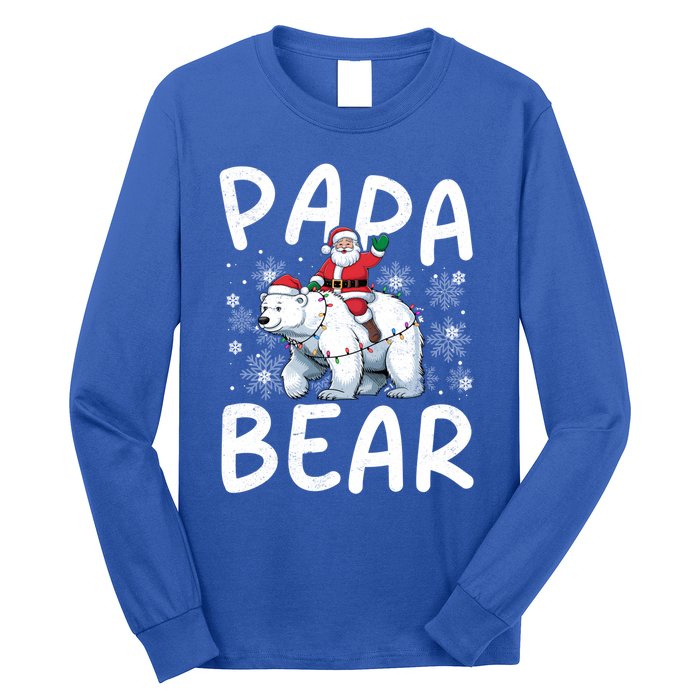 Funny Papa Bear Christmas Lights Santa Hat Snowflakes Xmas Great Gift Long Sleeve Shirt