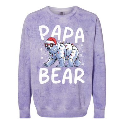 Funny Papa Bear Christmas Santa Hat Lights Snowflakes Xmas Gift Colorblast Crewneck Sweatshirt