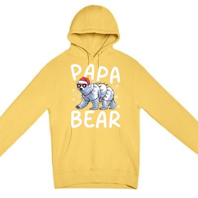 Funny Papa Bear Christmas Santa Hat Lights Snowflakes Xmas Gift Premium Pullover Hoodie