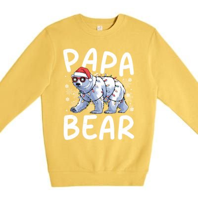 Funny Papa Bear Christmas Santa Hat Lights Snowflakes Xmas Gift Premium Crewneck Sweatshirt