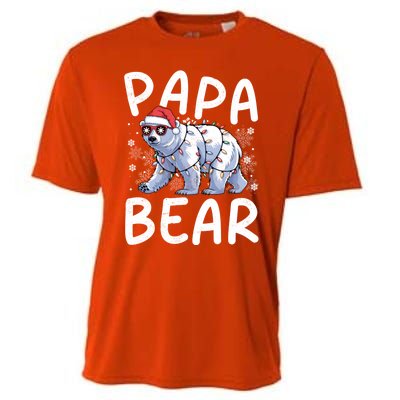 Funny Papa Bear Christmas Santa Hat Lights Snowflakes Xmas Gift Cooling Performance Crew T-Shirt