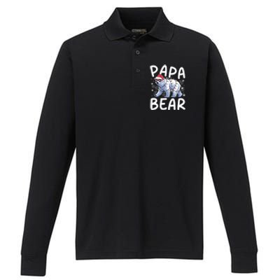 Funny Papa Bear Christmas Santa Hat Lights Snowflakes Xmas Gift Performance Long Sleeve Polo