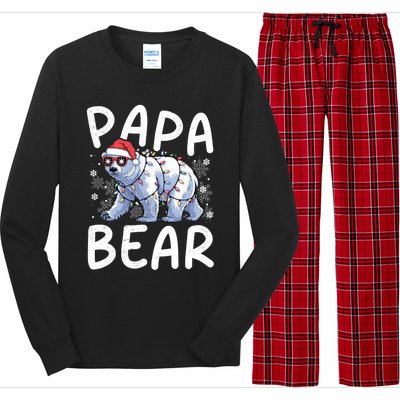 Funny Papa Bear Christmas Santa Hat Lights Snowflakes Xmas Gift Long Sleeve Pajama Set