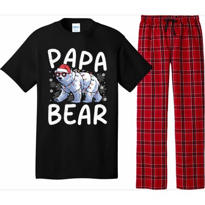 Funny Papa Bear Christmas Santa Hat Lights Snowflakes Xmas Gift Pajama Set