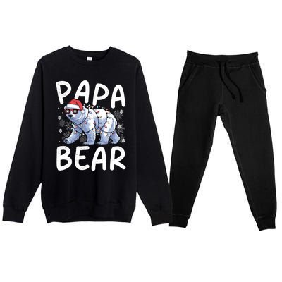 Funny Papa Bear Christmas Santa Hat Lights Snowflakes Xmas Gift Premium Crewneck Sweatsuit Set