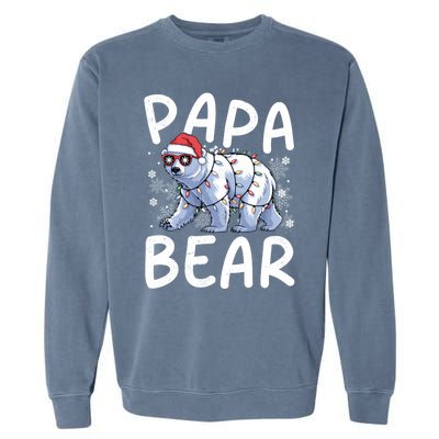 Funny Papa Bear Christmas Santa Hat Lights Snowflakes Xmas Gift Garment-Dyed Sweatshirt