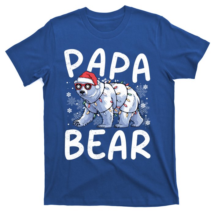 Funny Papa Bear Christmas Santa Hat Lights Snowflakes Xmas Gift T-Shirt