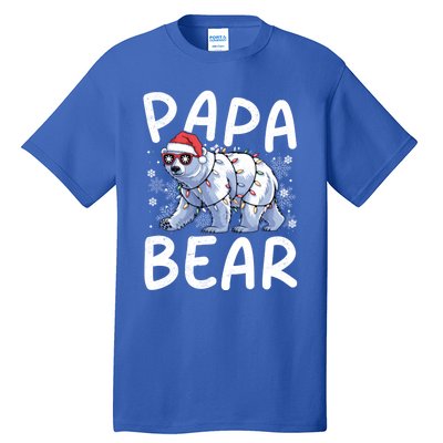 Funny Papa Bear Christmas Santa Hat Lights Snowflakes Xmas Gift Tall T-Shirt