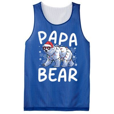 Funny Papa Bear Christmas Santa Hat Lights Snowflakes Xmas Gift Mesh Reversible Basketball Jersey Tank