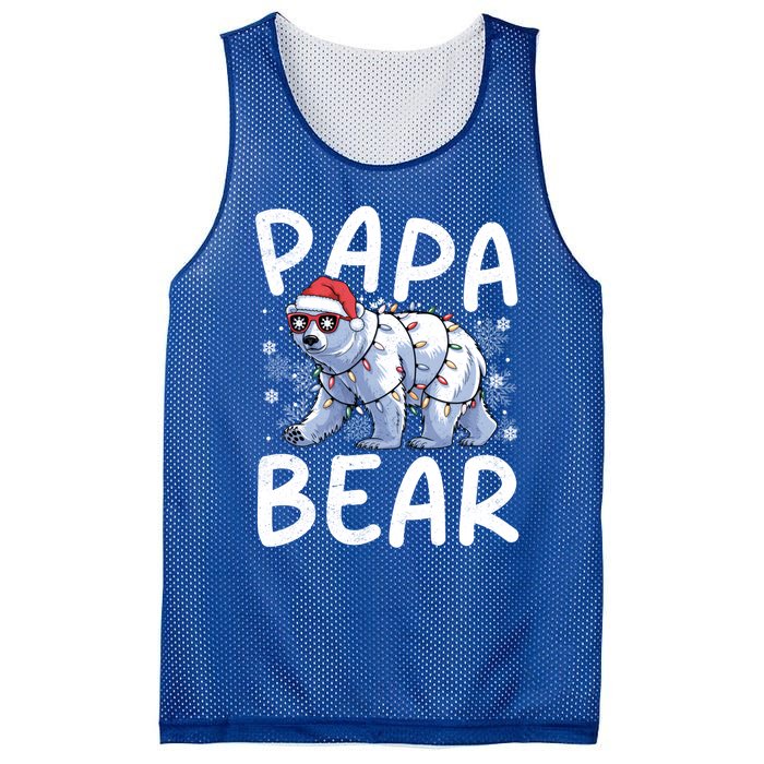 Funny Papa Bear Christmas Santa Hat Lights Snowflakes Xmas Gift Mesh Reversible Basketball Jersey Tank