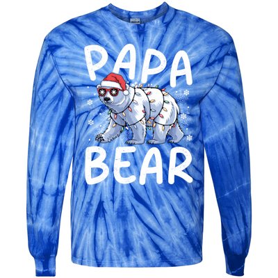 Funny Papa Bear Christmas Santa Hat Lights Snowflakes Xmas Gift Tie-Dye Long Sleeve Shirt