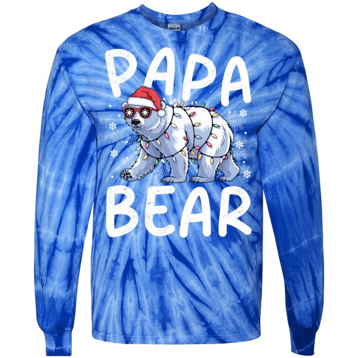 Funny Papa Bear Christmas Santa Hat Lights Snowflakes Xmas Gift Tie-Dye Long Sleeve Shirt