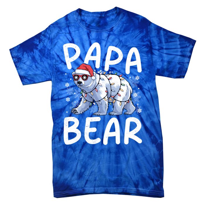 Funny Papa Bear Christmas Santa Hat Lights Snowflakes Xmas Gift Tie-Dye T-Shirt