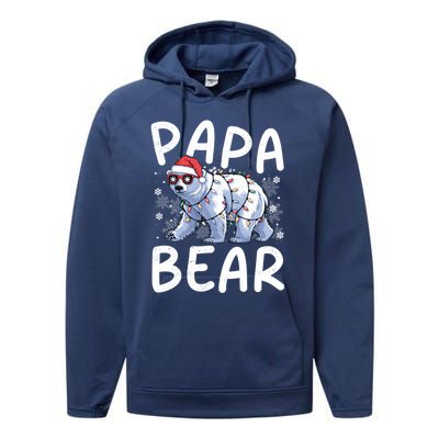 Funny Papa Bear Christmas Santa Hat Lights Snowflakes Xmas Gift Performance Fleece Hoodie