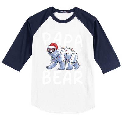 Funny Papa Bear Christmas Santa Hat Lights Snowflakes Xmas Gift Baseball Sleeve Shirt