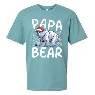 Funny Papa Bear Christmas Santa Hat Lights Snowflakes Xmas Gift Sueded Cloud Jersey T-Shirt