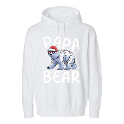 Funny Papa Bear Christmas Santa Hat Lights Snowflakes Xmas Gift Garment-Dyed Fleece Hoodie