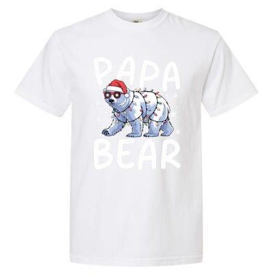 Funny Papa Bear Christmas Santa Hat Lights Snowflakes Xmas Gift Garment-Dyed Heavyweight T-Shirt