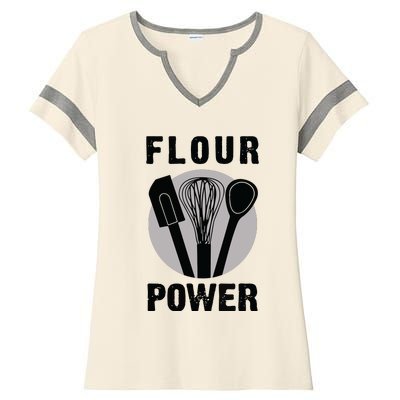 FLOUR POWER Baking Cooking Bread Making Chefs Ladies Halftime Notch Neck Tee