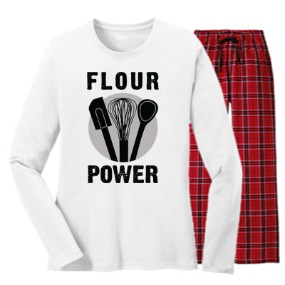 FLOUR POWER Baking Cooking Bread Making Chefs Women's Long Sleeve Flannel Pajama Set 