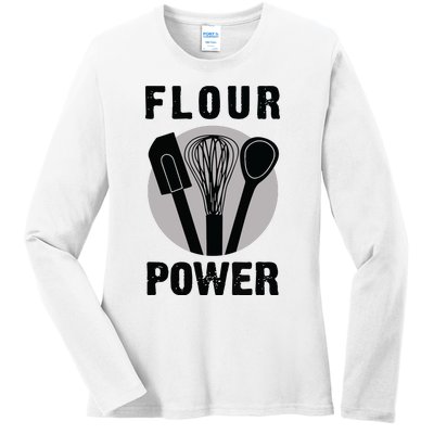 FLOUR POWER Baking Cooking Bread Making Chefs Ladies Long Sleeve Shirt