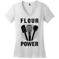 FLOUR POWER Baking Cooking Bread Making Chefs Women's V-Neck T-Shirt