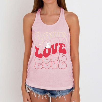 Funny Polar Bear Love Groovy Style Heart Valentines Day Love Gift Women's Knotted Racerback Tank