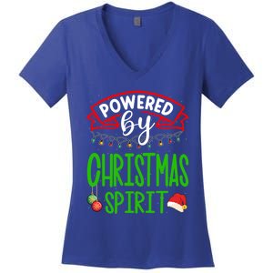 Funny Powered By Christmas Spirit Christmas Lovers Gift Women's V-Neck T-Shirt