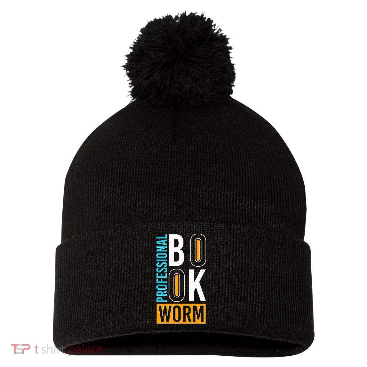 Funny Professional Book Worm Pom Pom 12in Knit Beanie
