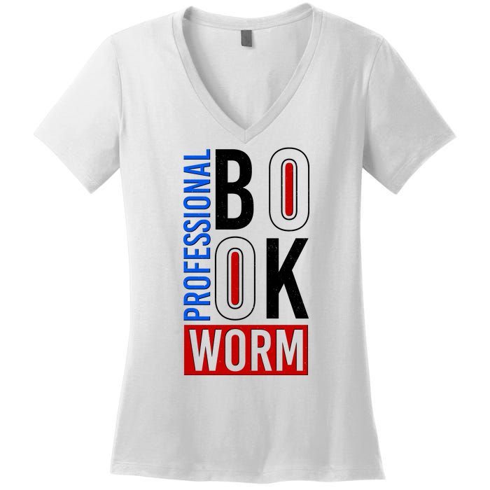 Funny Professional Book Worm Women's V-Neck T-Shirt