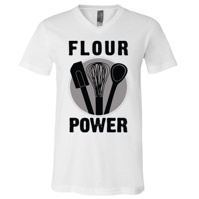 FLOUR POWER Baking Cooking Bread Making Chefs V-Neck T-Shirt