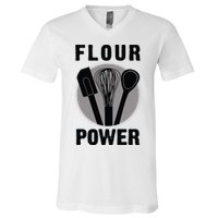 FLOUR POWER Baking Cooking Bread Making Chefs V-Neck T-Shirt