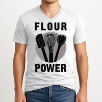 FLOUR POWER Baking Cooking Bread Making Chefs V-Neck T-Shirt